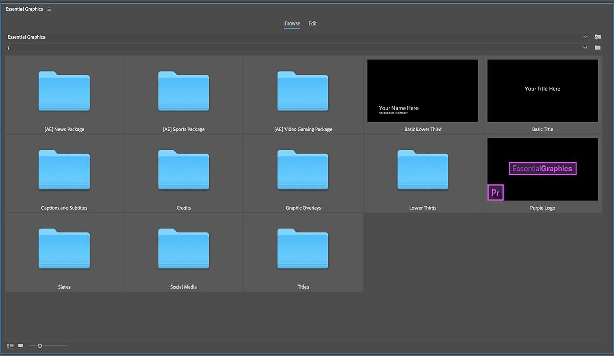 Premiere Pro Essential Graphics panel