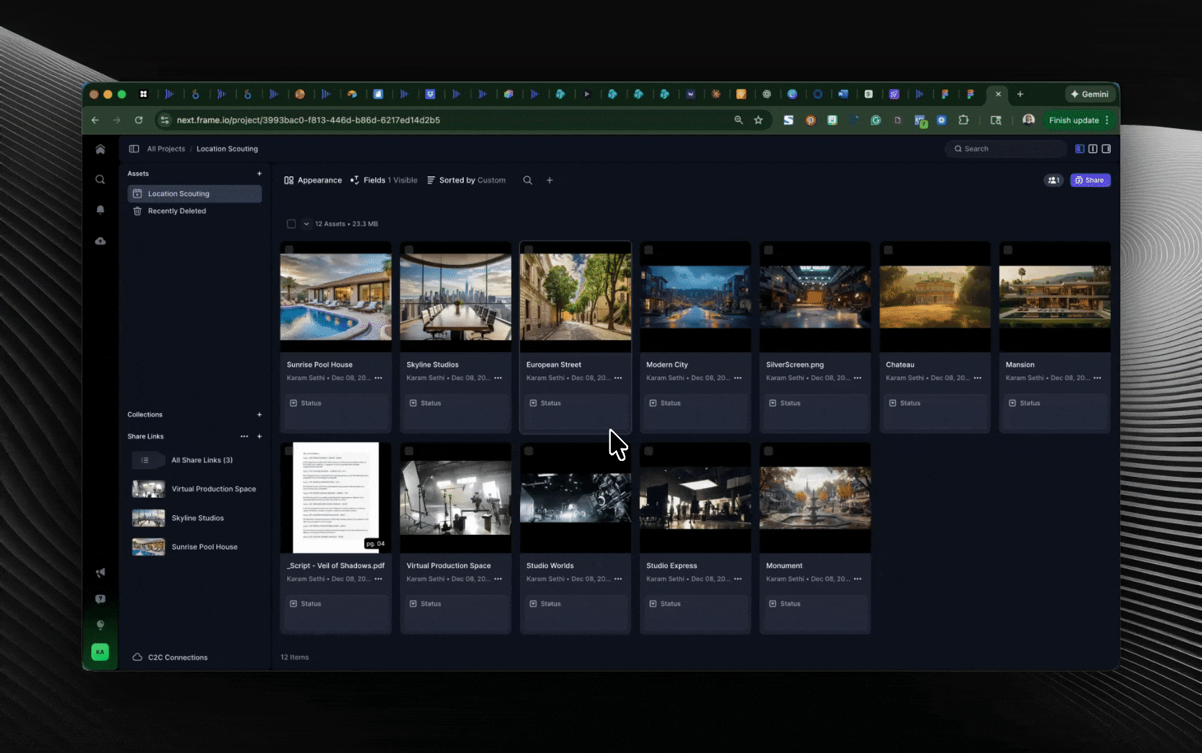 See thumbnails for Shares and filter Shares you created.